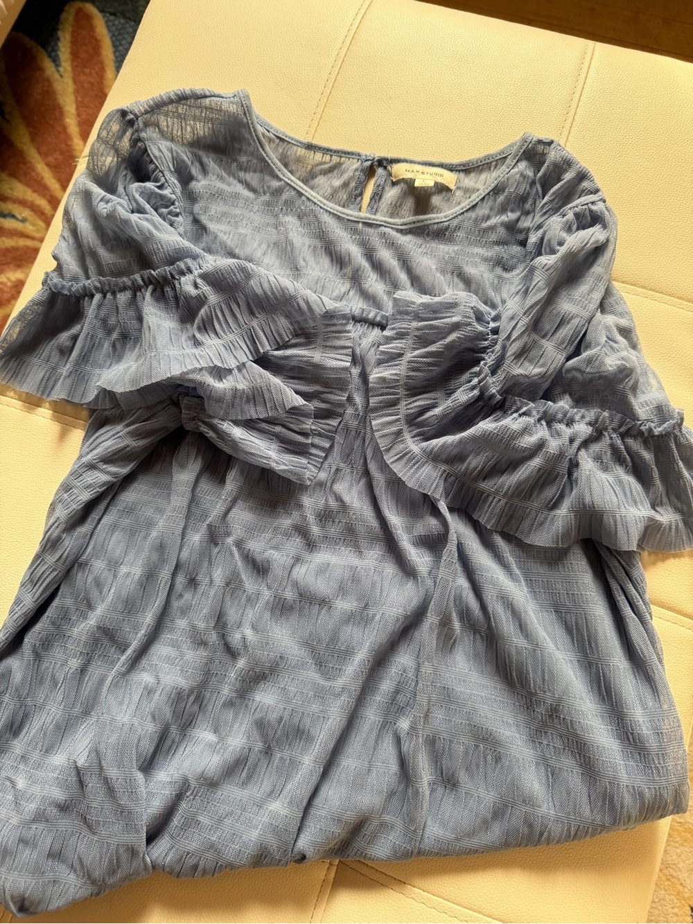 Max Studio Light Blue Ruffle-Sleeve Blouse